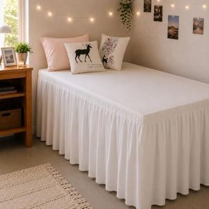 RIMELA No-Slip Dorm Bed Skirt Twin XL 42 Inch Drop, Wrap Around Elastic Dust Ruffle, Hides Under Bed Storage, Soft Cotton-Like Fabric, Easy Install & Machine Washable, White