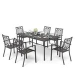 PHIVILLA Garden Table and Chairs Set 6 Seater Garden Furniture Set Metal Stackable Chairs with Large Rectangle Table Garden Patio Outdoor Dining Set All Weather Black