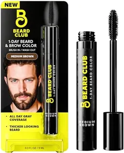 The Beard Club 1 Day Temporary Beard Dye for Men - Medium Brown Beard, Mustache & Eyebrow Color for a Fuller, Well-Defined Look, Water & Sweat Resistant, Up to 30 Applications, 0.3 fl oz
