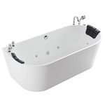 Empava 59" Freestanding Whirlpool Bathtub Oval with 8 Hydromassage Adjustable Water Jets Luxury Acrylic Massage SPA Soaking Bath Tub in White Double Ended