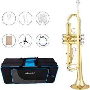 Aisiweier Bb Standard Trumpet Set for Beginner, Brass Student Trumpet Instrument with Hard Case, Cleaning Kit, 7C Mouthpiece and Gloves, ATR-2360, Golden (golden)