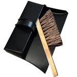 Heavy Duty Metal Dustpan with Handle Industrial Design Large Black Hooded Metal Dustpan Cleaning Scoop also Suitable for homes, log burners, stoves, workshops, and gardens (DustPan and Hard Brush)