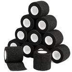 Cohesive Bandage Wrap 2" x 5 Yards, Self Adherent Vet Wrap 5CM x 4.5M Self Adhesive Bandage Tape for Wrist & Ankle Sprain Swelling Breathable Elastic Pet Bandage Grip Cover Black (12 Roll)