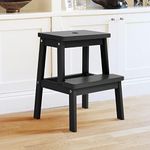 HOUCHICS Wooden Step Stool for Adults with 400lb, Wood Step Stool,Adults Step Stool, Step Stool for Bedside Step Helper for Kitchen,Bathroom,Bedroom (Black)