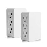 Plug in outlet extender,6 Grounded outlet to The side,Wall tap Side access Adapter,Electrical Wall Plug,UL Listed,2 Pack