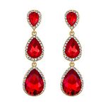 EleQueen Women's Gold-tone Austrian Crystal Tear Drop Pear Shape Long Earrings Ruby Color