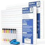 Nicpro Dry Erase Lap Board 30 x 42 cm, 2 Pack Ruled Kid Double Sided Blank & Lined Small Lapboard with 8 Pens, 2 Eraser, Learning Mini Whiteboard Portable for Student and Classroom Use