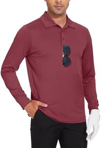 JWM Men's Long Sleeve Golf Polo Shirts - Athletic Casual Travel Performance Collar Shirts Lightweight Quick Dry UPF50 Maroon