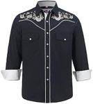 COEVALS CLUB Men's Western Cowboy Long Sleeve Snap Embroidered Shirts Casual Button Down Shirt with Pockets, 1# Black(pattern3), X-Large