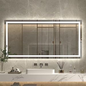 ExBrite 72x 36 LED Bathroom Mirror, Wall Mounted Mirror, Large Light Led Mirror,Anti Fog,Dimmable,Dual Lighting Mode,Tempered Glass