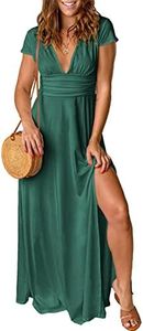 QUNERY Vestido Largo Mujer Manga Corta Vestido Mujer Verano Elegante Vestidos Cuello en V Dividido Verano para Fiesta en la Playa Verde XXL