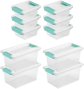 Sterilite Miniature Clip Storage Box w/ Latch Lid, 6 Pack, & Medium Clip Storage Box w/ Latch Lid, 4 Pack for Home, Office, and Workspace Organization