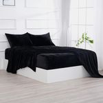 Micro Fleece Bed Sheet Set Full Size Black - Ultra-Soft Velvet Plush Full Bed Sheets with Deep Pockets,No Pilling,Cozy Warmth for All Season - 4 Piece Set Bedding Sheets & Pillowcases