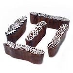 Hashcart | Set of 5 | Clay Printing Stamps Border Design Wood Blocks, Handcarved Finger Shaped Blocks for Henna Mehndi Wooden Blocks for Scrapbooking - Saree Border Pottery