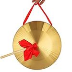 Gong Instrument (12.6inch/32cm),Chinese Traditional Percussion Instrument Brass Gong with Wooden Mallet and Red Hanging Ribbon, Suitable for Wedding Opening Celebration…