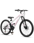 Glerc Skyline 24 Inch Mountain Bike for Teen 6 7 8 9 10 11 12 Years Old, 21 Speeds Bicycle with Front Suspension & Disc Brakes & Rugged Frame, Pink