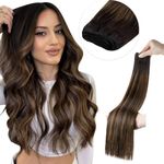 LaaVoo Weft Hair Extensions Real Human Hair 16 Inch 100g Darkest Brown Balayage Light Brown Hair Extensions Straight Sew in Hair Extensions Double Weft Hair Extensions #2/8/2