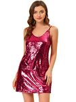 Allegra K Women's Saint Patrick's Day Party Glitter Adjustable Strap Mini Sparkly Sequin Dresses Wine Red Small