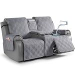 TAOCOCO Loveseat Recliner Cover with Center Console, 100% Waterproof Pet Cover for Dual Recliner with Straps Design, Split Reclining Loveseat Cover Furniture Pet&Kids Protector (2 Seater, Gray)