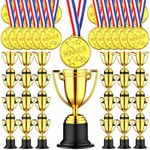 HAOWANWW 50PCS Mini Awards Trophies Cups Medals for Kids, 3.7inch Gold Plastic Trophy Cup Mini Award Trophy Cup Winner Award Trophies for Party Favors, Gifts,Props,Winning Prizes, Family Game Rewards