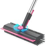 HelpX Floor Scrub Brush with Long Handle, 3 in 1 Multi-angle Swivel Right Angled Bristle Floor Scrubber Brush with Squeegee and Tweezer for Tile Wall Deck Bathroom Patio Garage Kitchen (Pink and Grey)