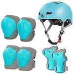 LANOVAGEAR Toddler Bike Helmet Knee Elbow Pads Wrist Guards Age 2-8 Years Kids Multi-Sports Helmet for Bike Skateboarding Inline Roller Skating Scooter (Ice Blue, S)