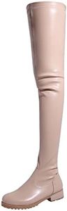 Knee High Boots Women Thigh High Over Knee Stretch Fashion Low Chunky Heel Round Toe Zipper Winter Boots Black Red US4.5-14, khaki, 36