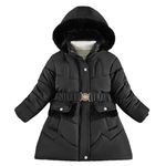 Runstarshow Girls' Coats Girls Winter Jacket Padded Coat Hooded Parka Jacket Fleece Lined Kids Warm School Coats with Detachable Hood Fur Collar Belt Pockets Outerwear for Girls Aged 3-12 Years