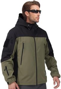 FREE SOLDIER Men's Outdoor Waterproof Soft Shell Hooded Military Tactical Jacket (Green Black X-Large/US)