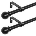 Black Curtain Rods 2 Pack, 30 to 50 inch Curtain Rod Set with Brackets, 5/8" Diameter Adjustable Curtain Rod for Bedroom, Living Room, Kitchen