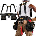 MagnoGrip 20-Pocket Builder's Tool Rig with Integrated Magnetic Storage - Durable 1680D Ballistic Polyester Tool Belt Suspenders with Integrated Magnet & Cell Phone Holder