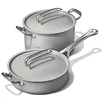 Risa Induction Cookware Pot and Pan Set by Eva Longoria - Nonstick, Ceramic Coating, Stainless Steel Handle Cookware Set - 10 inch Pot, 11 Inch Pan w/Lid - Cool Grey - Kitchen Sets for Cooking