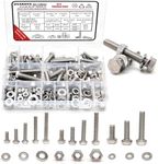HVAKHVA 304 Stainless Steel 1/4-20, 5/16-18,3/8-16 Hex Head Nuts and Bolts Assortment Kit， Bolts and Nuts with Flat & Lock Washer Assortment with Storage Case