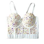 Women Handmade Rhinestone Top Push Up Bustier Corset Crop Tops