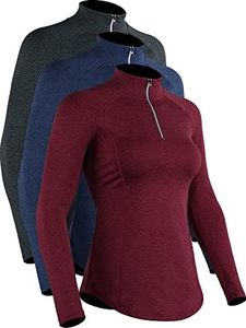 CADMUS Women's Workout Hiking Shirt with Hoodies UPF 50+ Sun Protection Dry Fit Running Yoga Shirts, #613: 3 Pack, Black & Red & Navy Blue, Medium