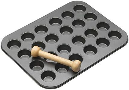 MasterClass Non Stick Mini Tart Tins with Pastry Tamper, 24 Hole Mini Tart Tray, Robust 1 mm Thick Carbon Steel, 35 x 27cm (14 x 11''), Grey