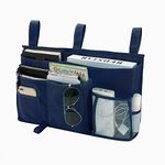 Bunk Bed Organizer, Bedside Caddy Hanging Bed Organizer Storage Bag 8 Pockets, Magazine Holder, for College Dorm Rooms Bed, Hospital Bed, Baby Bed Rails, 600D Oxford Cloth (Navy Blue)