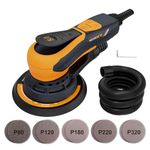 MAXXT Electric 5mm Random Orbital Sander Brushless 350W 3A Multi-Function Variable Speed Electric Corded Orbital Sanders Machine with 10 Sanding Paper for Woodworking Orange