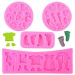 Baby Shower Silicone Mould Set 4 Pieces Baby Baptism Fondant Mould Baby Silicone Cake Mould Set Baby Clothes Molds Gummy Sugar Candy Fondant Molds for Baby Shower Baptism Fudge Chocolate Cake