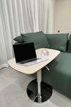 Zpnevx 360° Swivel Adjustable Height Bed Side Table, Couch Desk with Silver Base, Saddle Leather Bed Table for Small Spaces