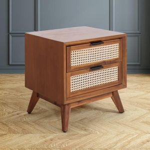 Bme Side Table with Double Rattan Drawers - Dark Chocolate