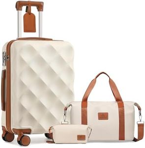 Somago Luggage Set of 3 Hardside Suitcase with Spinner Wheels TSA Lock YKK Zipper Travel Weekender Bags Carry on Bag, Beige, 3 Piece Set (20/DB/TB), Fashion Travel Carry on Luggage and Bag Set