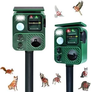 2-Pack Ultrasonic Animal Repeller, Solar Animal Repeller, Outdoor Animal Deterrent Devices, Motion Activated Repellent for Cats, Dogs, Deer, Squirrels, Raccoons & Rodents