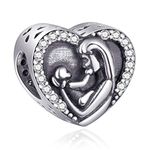 EMOSTAR Mother Baby Charms fits Pandora Charm Bracelets, 925 Sterling Silver Mom Love Baby Heart Beads with CZ Birthstones, Gifts for Mothers Day