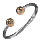 EnerMagiX Elastic Adjustable Stainless Steel Weave Magnetic Bangle Bracelet for Men Women (Silver&Gold, 14CM)