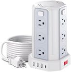 SMALLRT Power Bar Surge Protector, 6.5 Ft Extension Cord with 12 AC Multiple Outlets 4 USB (1 USB C), Power Tower Desktop Charging Station (White)
