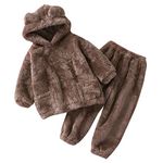 Toddler Kids Baby Girl Boy Clothes Winter Warm Fleece Hooded Bear Ear Sweatshirt Tops And Pants 2Pcs Fall Tracksuit Outfits Pajamas Sleepwear Set Casual Suits for Toddler Boys (Brown-a, 2-3 Years)