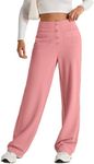 EVALESS High Waisted Pants for Women Trendy Straight Leg Pants Spring Summer 2025 Dress Pants Dressy Casual Button Down Bottoms Work Pants Solid Color Trousers with Pockets Pink XX-Large