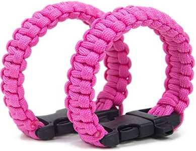 WildWave Paracord Survival Bracelets - Set of 2 - Easy To Open Clasp with Emergency Whistle Buckles (Pink), Polyester Plastic, no gemstone