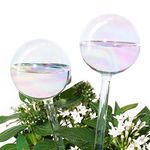 [2 PCS] Light Iridescent Rainbow Gradient Color Clear Glass Self-Watering System Spikes, Self Watering Globes, Self Watering Bulbs, Automatic Plant Waterer Bulbs